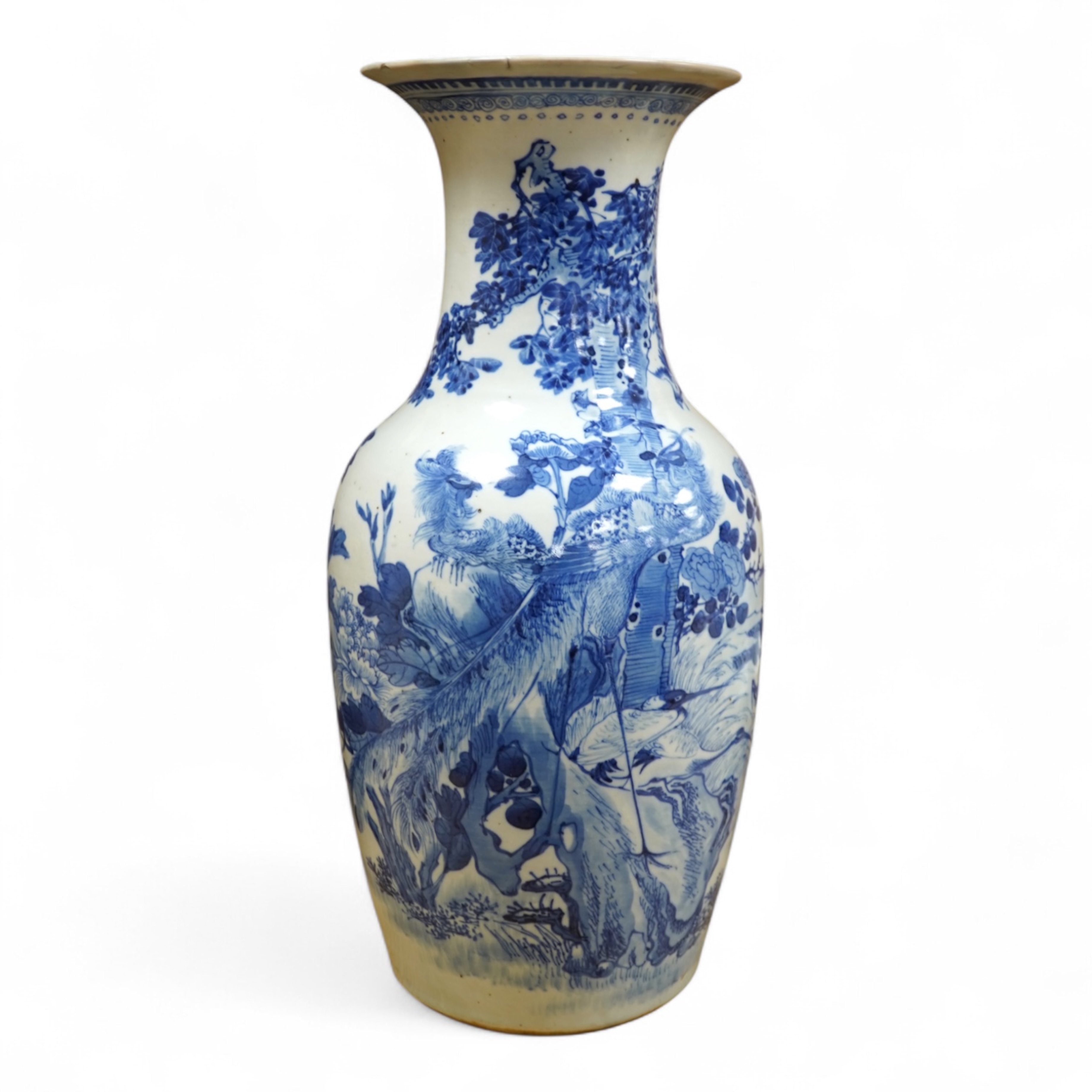A late 19th century Chinese blue and white ‘Hundred Birds’ baluster vase, 44cm high